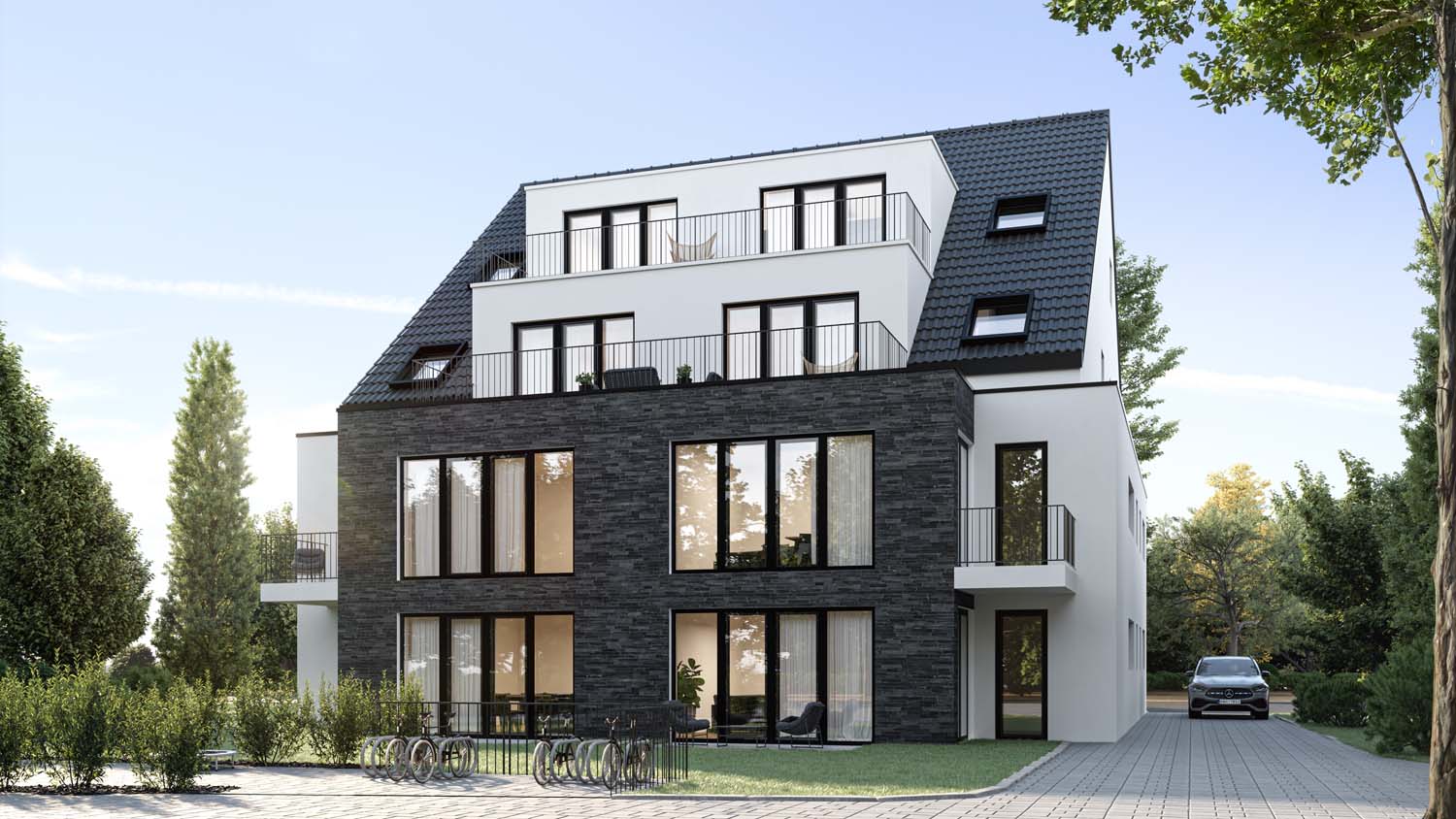 Gartenansicht rechts Neubauprojekt in Kaarst Mehrfamilienhaus Neubau Lange Hecke